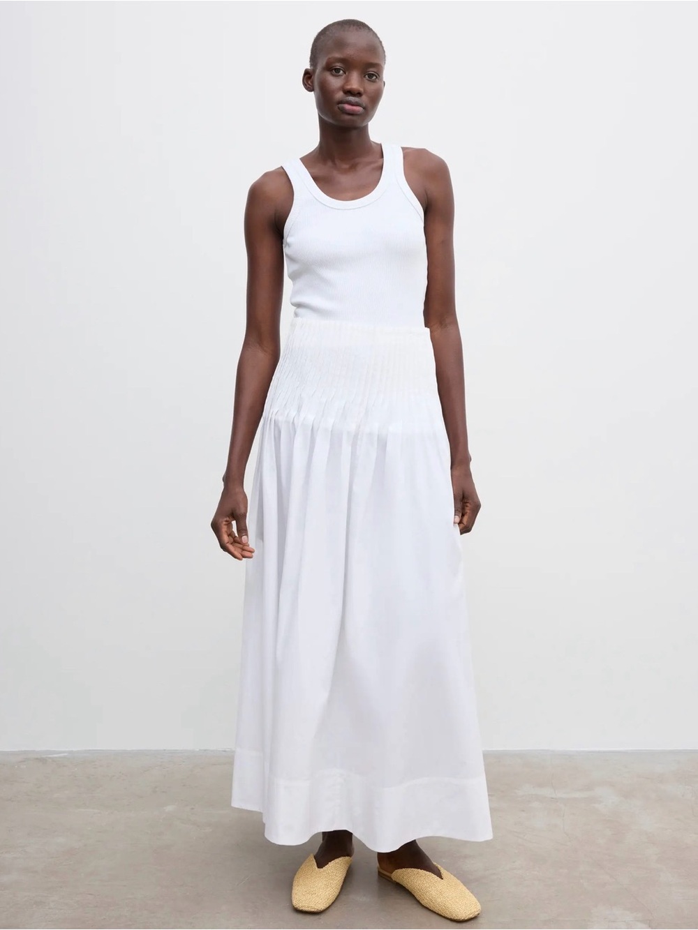 Smocked Waist White Maxi Skirt - Women